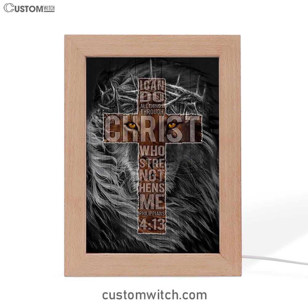 Cross Black Lion - I Can Do All Things Through Christ Frame Lamp Art - Christian Night Light - Bible Verse Wooden Lamp