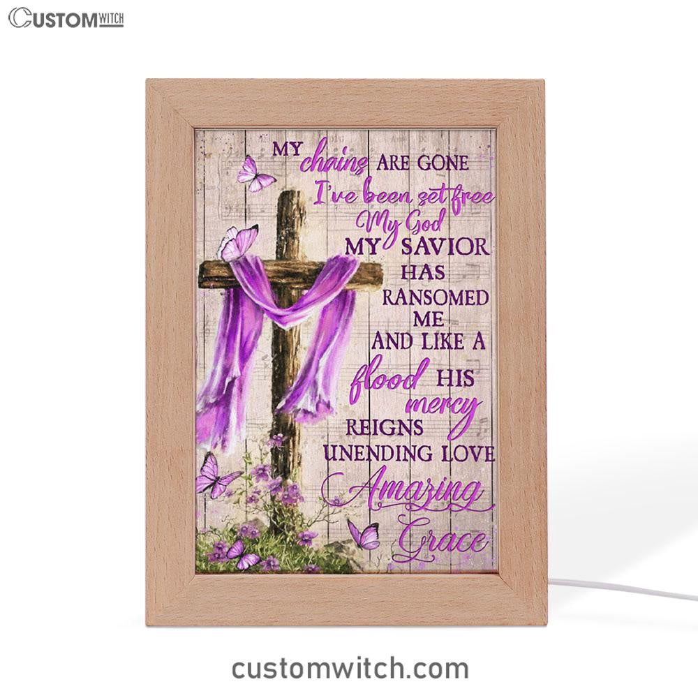 Cross My Chains Are Gone I've Been Set Free My God Frame Lamp Art - Christian Art Decor - Religious Gifts Night Light