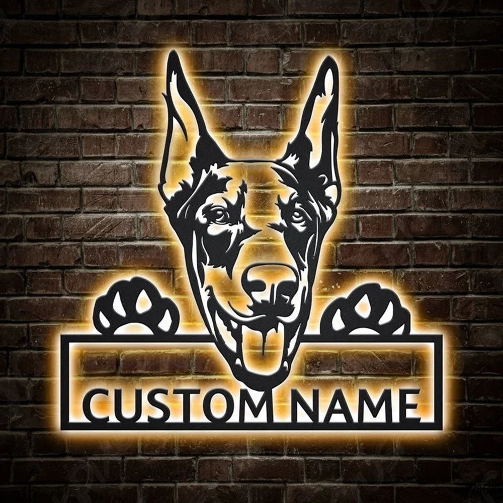 Custom Doberman Dog Metal Sign, Led Lights Doberman Dog Metal Sign, Dog Lover Gift, Dog Wall Sign, Home Decor Sign