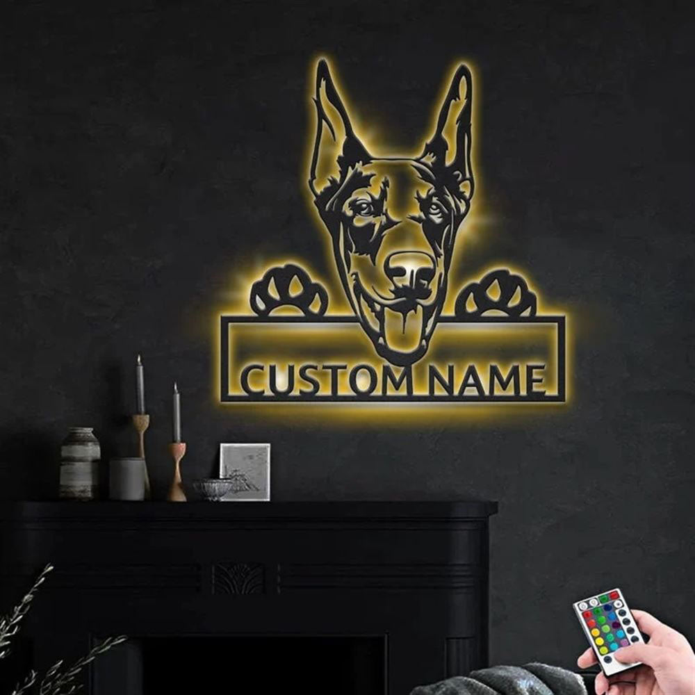 Custom Doberman Dog Metal Sign, Led Lights Doberman Dog Metal Sign, Dog Lover Gift, Dog Wall Sign, Home Decor Sign