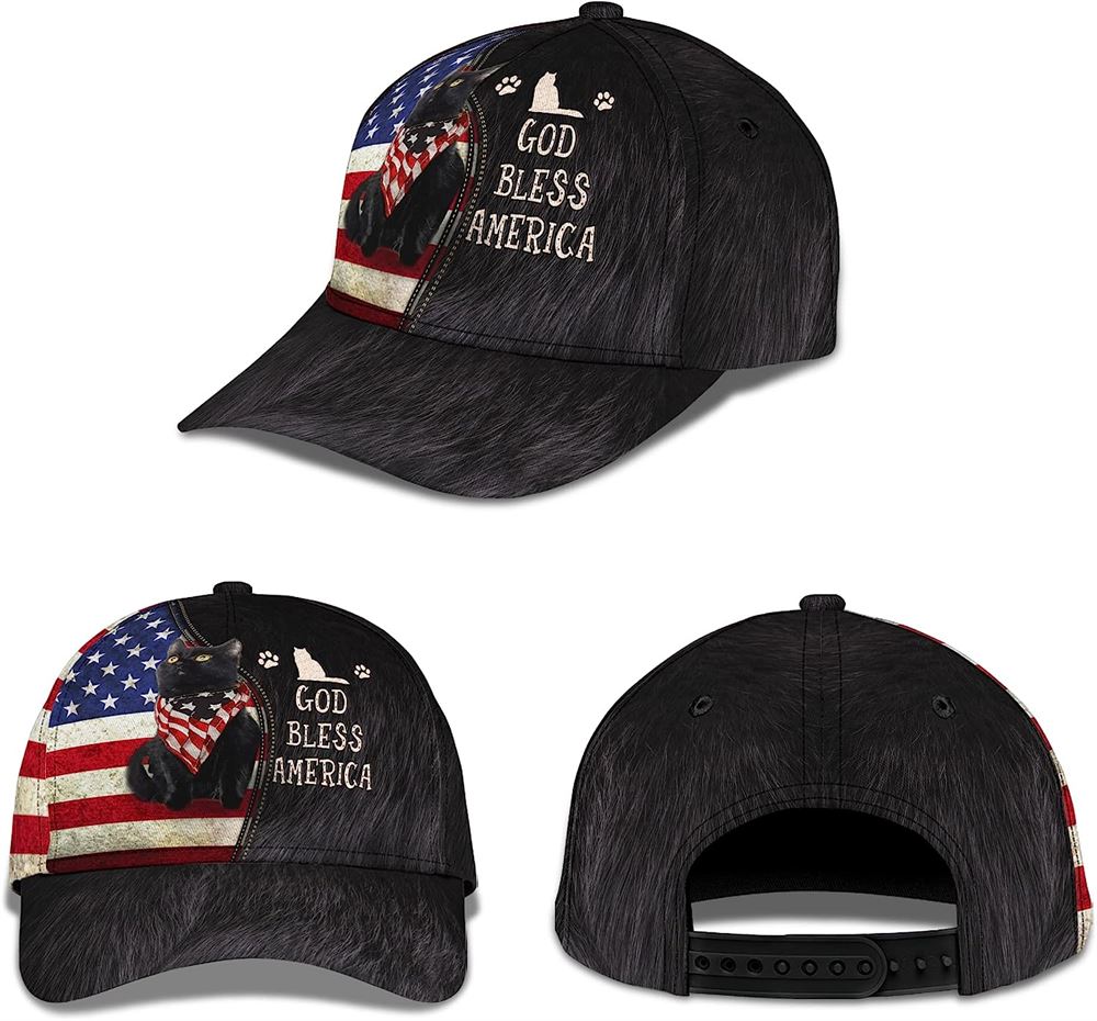 Cute Cat Us Flag God Bless America Baseball Cap, Christian Baseball Cap, Religious Cap, Jesus Gift, Jesus Hat