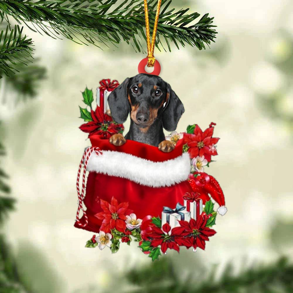 Dachshund In Gift Bag Christmas Ornaments, Christmas Gift, Christmas Tree Decorations, Christmas Ornament 2023