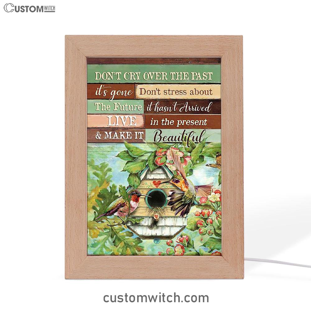 Don't Cry Over The Past Birdhouse Hummingbird Spring Forest Frame Lamp Art - Christian Night Light