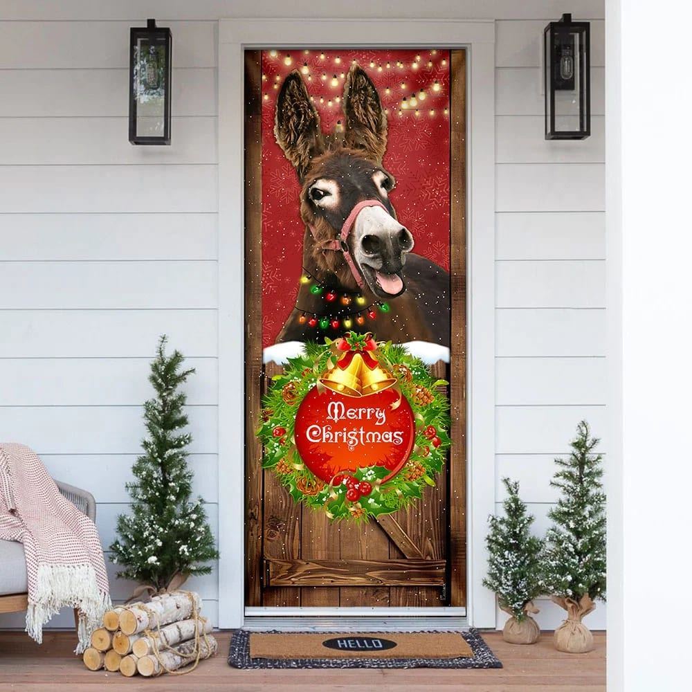 Donkey Smile Christmas Door Cover, Merry Christmas Door Cover, Christmas Door Knob Covers, Christmas Outdoor Decoration