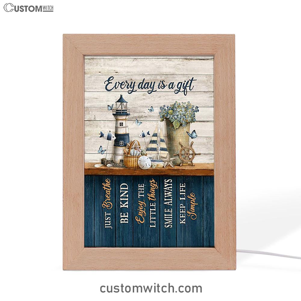 Every Day Is A Gift Lighthouse Butterfly Frame Lamp Art - Christian Night Light - Bible Verse Wooden Lamp
