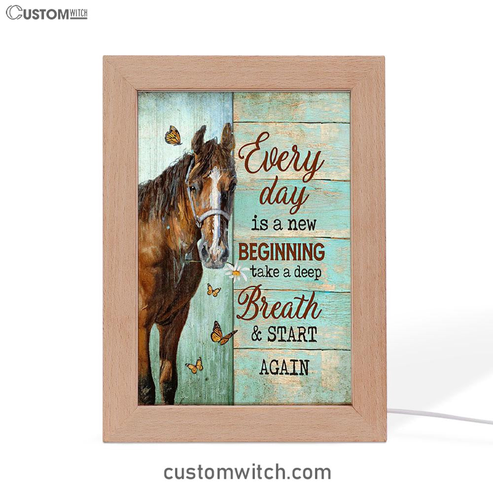 Every Day Is A New Beginning Brown Horse Monarch Butterfly Frame Lamp Art - Christian Night Light