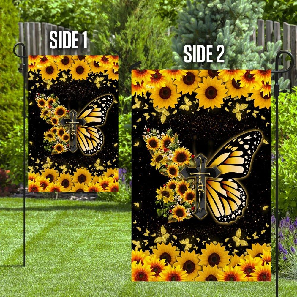 Faith Christian Cross Butterfly Flag, Outdoor Christian House Flag, Christian Flag, Scripture Flag, Garden Banner