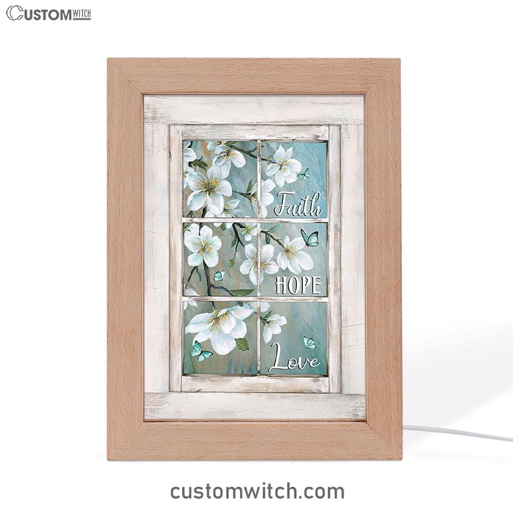 Faith Hope Love Flower Blue Butterfly Frame Lamp Art - Bible Verse Art - Christian Inspirational Decor