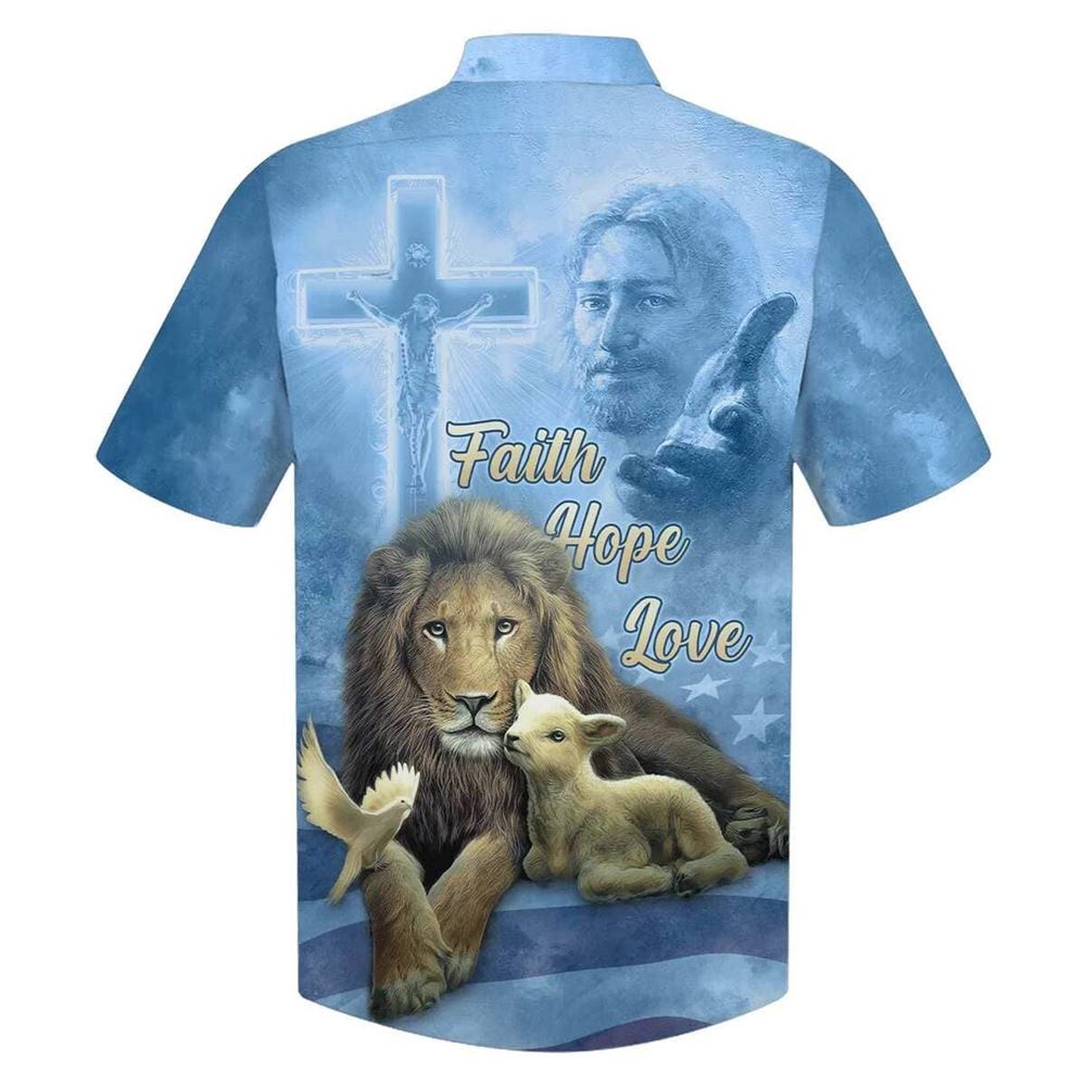 Faith Hope Love Jesus Lion And The Lamb Hawaiian Shirt For Men, Christian Hawaiian Shirt, Gift For Christian