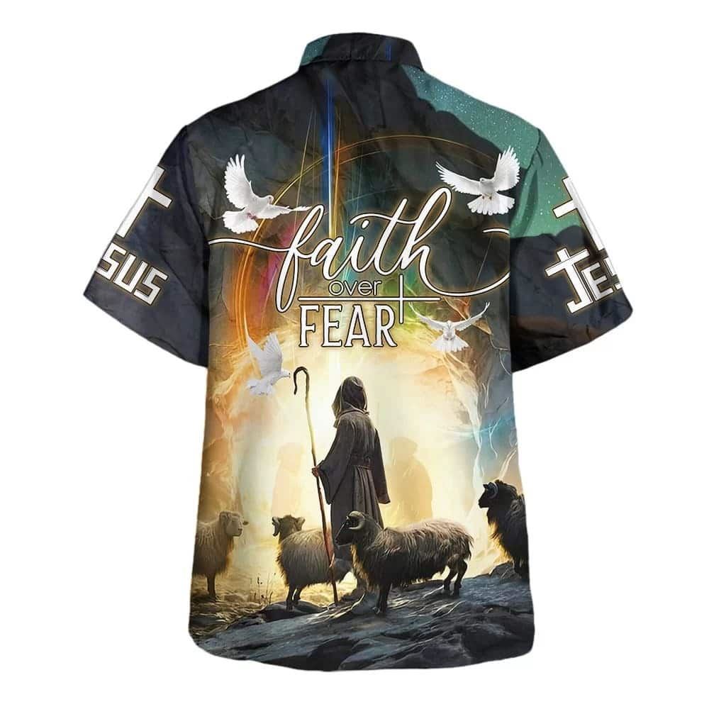 Faith Over Fear Bible Verse Jesus And The Sheep Hawaiian Shirt For Men, Christian Hawaiian Shirt, Gift For Christian