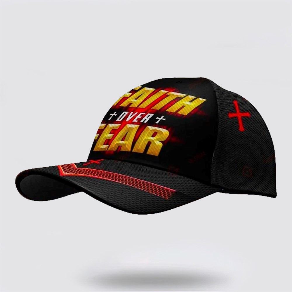 Faith Over Fear Cross All Over Print Baseball Cap, God Cap, Gift Ideas For Male