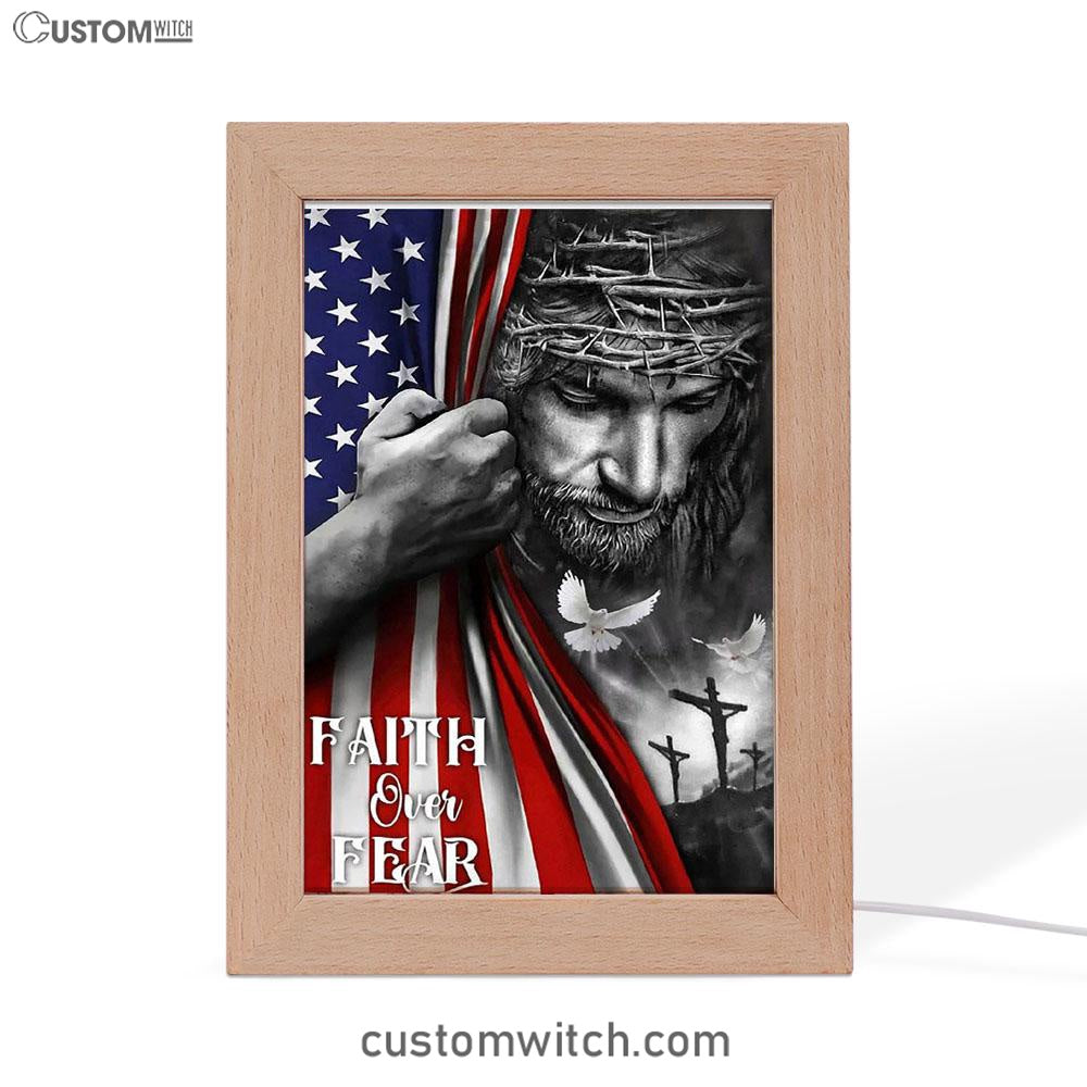 Faith Over Fear God Jesus Frame Lamp Art - Christian Art Decor - Religious Gifts Night Light