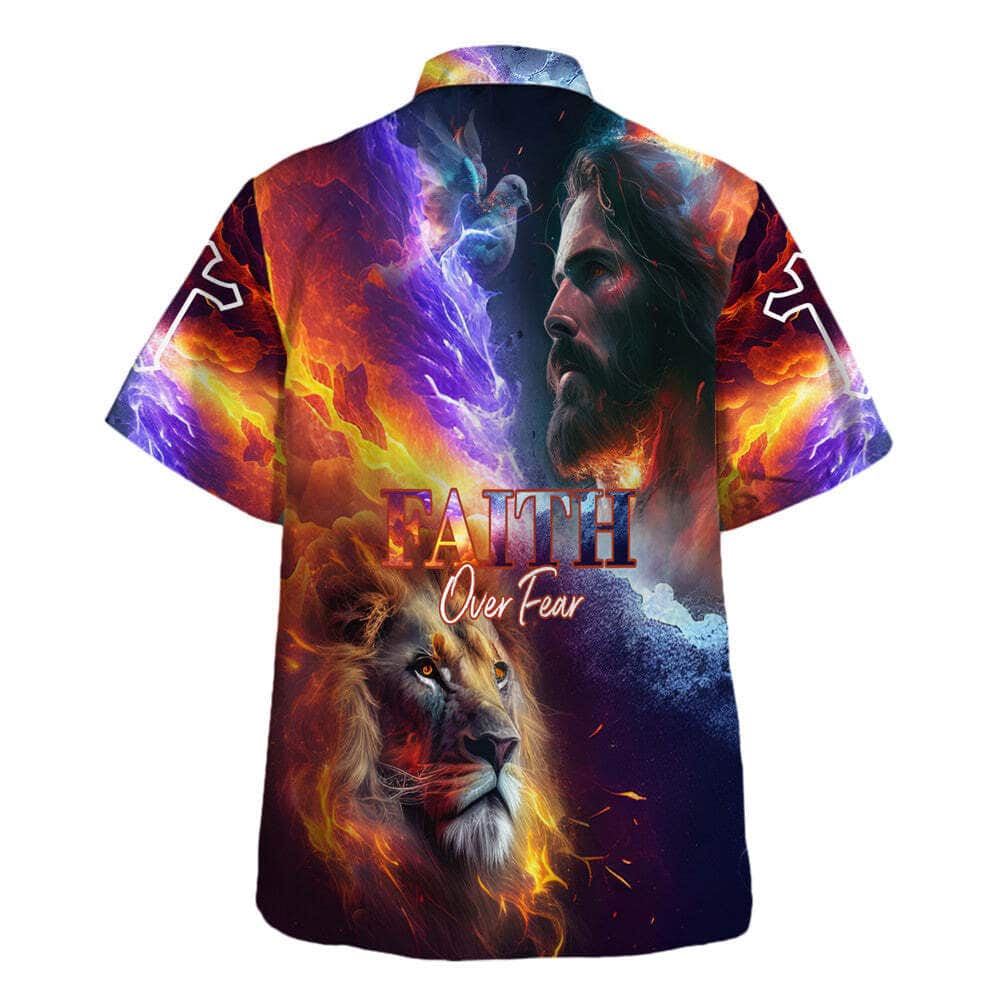Faith Over Fear Jesus Lion Of Judah Christian Hawaiian Shirt For Men, Christian Hawaiian Shirt, Gift For Christian