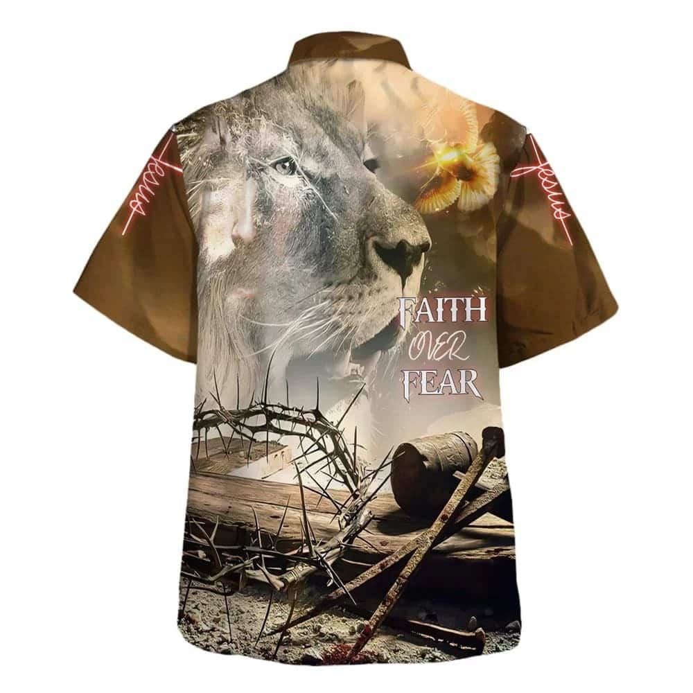 Faith Over Fear Lion And Crown Of Thorns Christian Hawaiian Shirt For Men, Christian Hawaiian Shirt, Gift For Christian