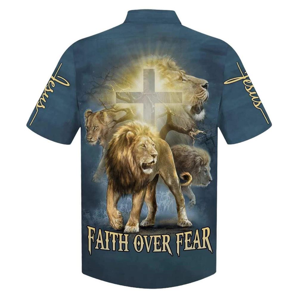 Faith Over Fear Lion Christian Jesus Faith Hawaiian Shirt For Men, Christian Hawaiian Shirt, Gift For Christian