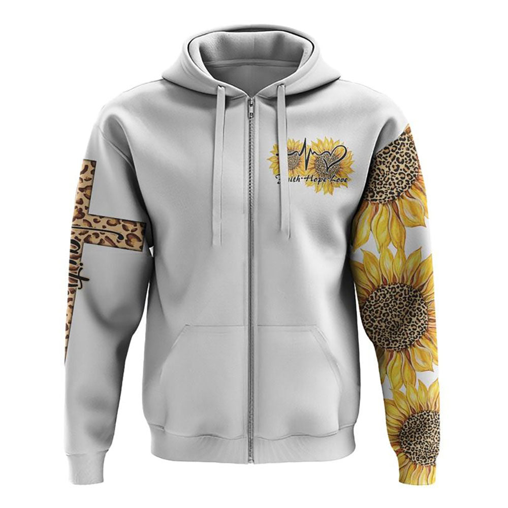 Faith Sunflower Leopard Texture All Over Print 3D Hoodie, Christian Hoodie, Christian Sweatshirt, Bible Verse Shirt