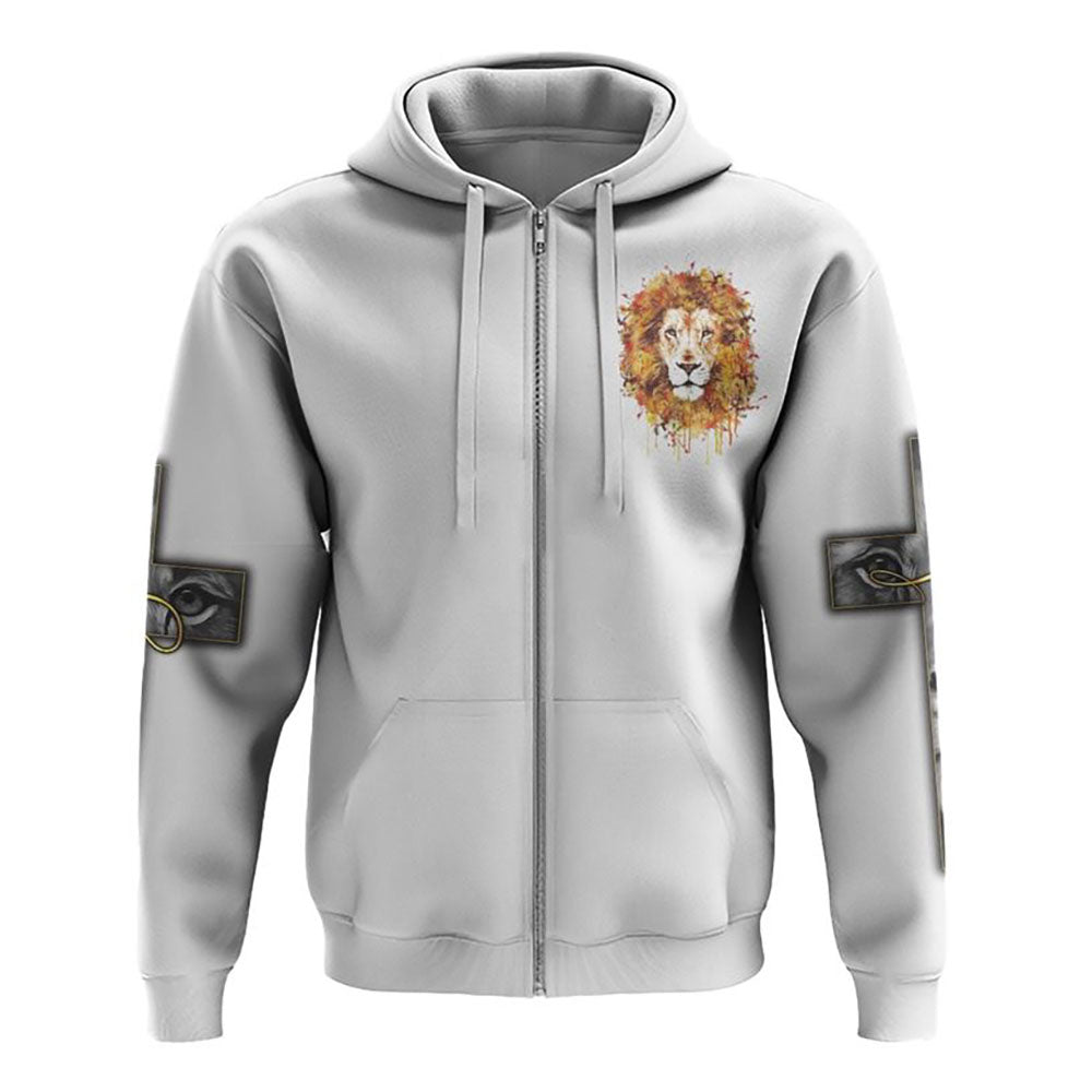 Faith Watercolor Lion Cross All Over Print 3D Hoodie, Christian Hoodie, Christian Sweatshirt, Bible Verse Shirt