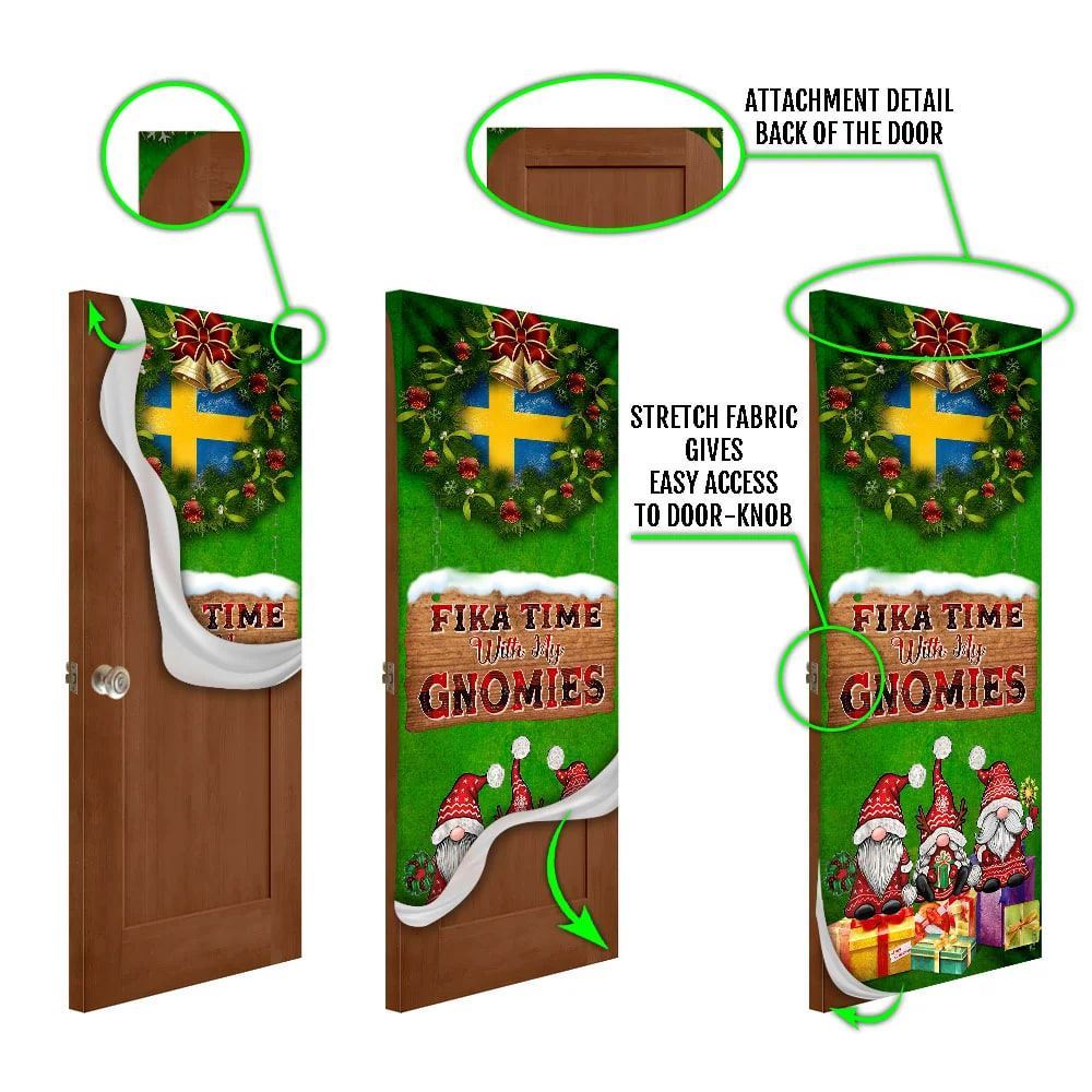 Fika Time With My Gnomies Door Cover, Christmas Door Knob Covers, Christmas Outdoor Decoration