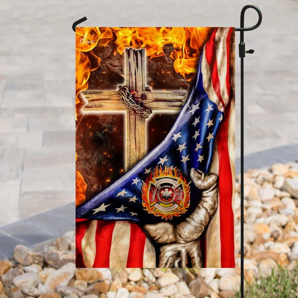 Firefighter Christian Cross House Flags, Christian Flag, Scripture Flag, Garden Banner