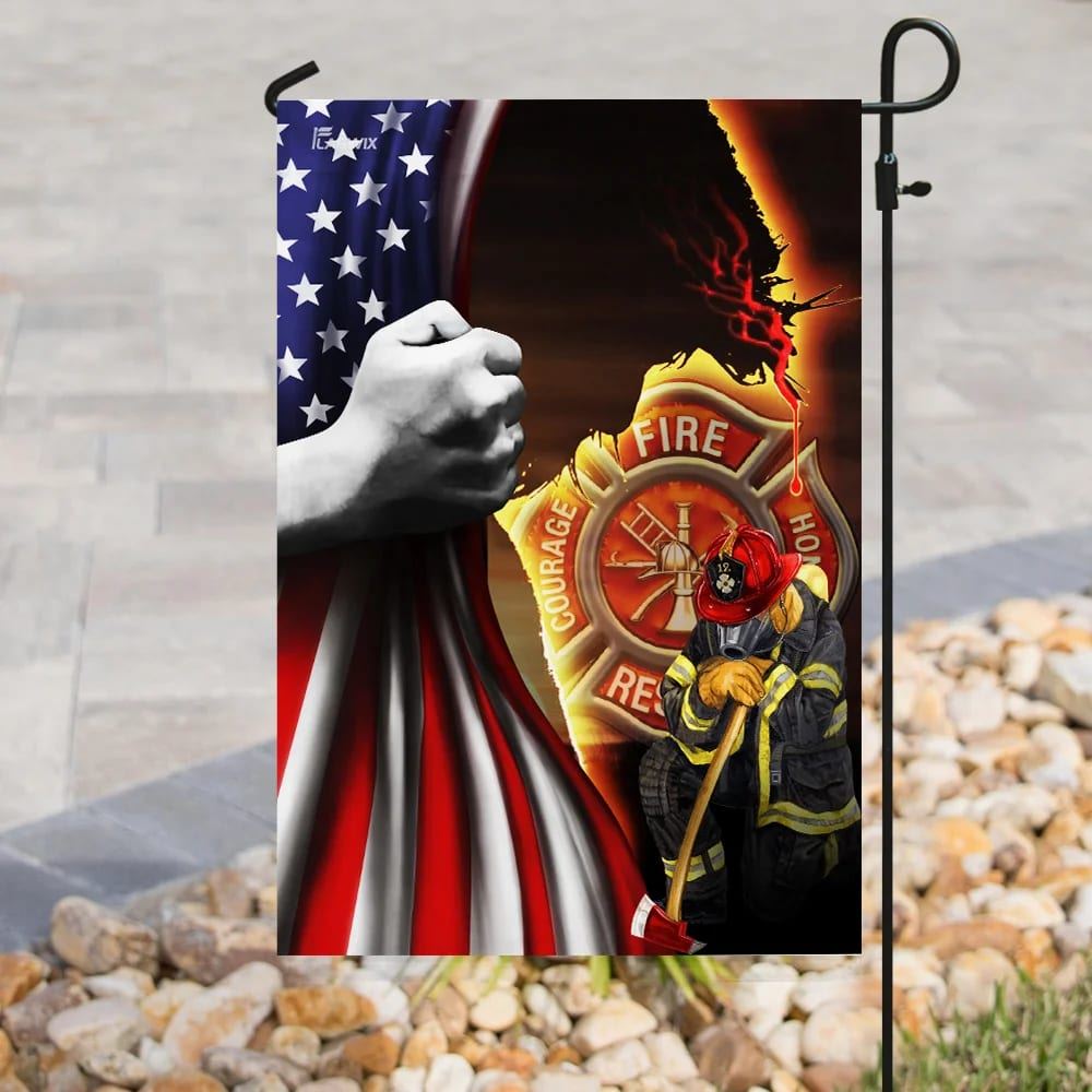 Firefighter Jesus Christian American Flag, Outdoor Christian House Flag, Christian Flag, Scripture Flag, Garden Banner