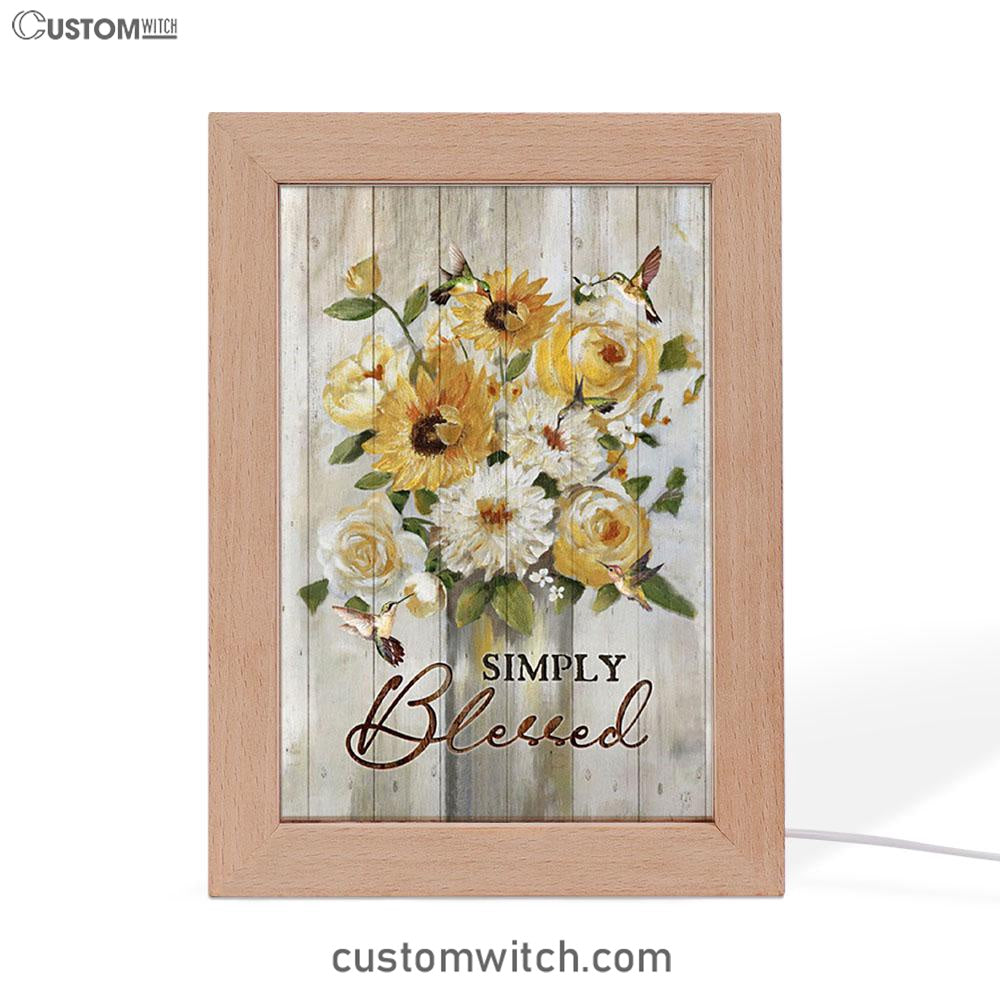 Flower Painting Hummingbird Vintage Art - Simply Blessed Frame Lamp Art - Christian Night Light - Bible Verse Wooden Lamp