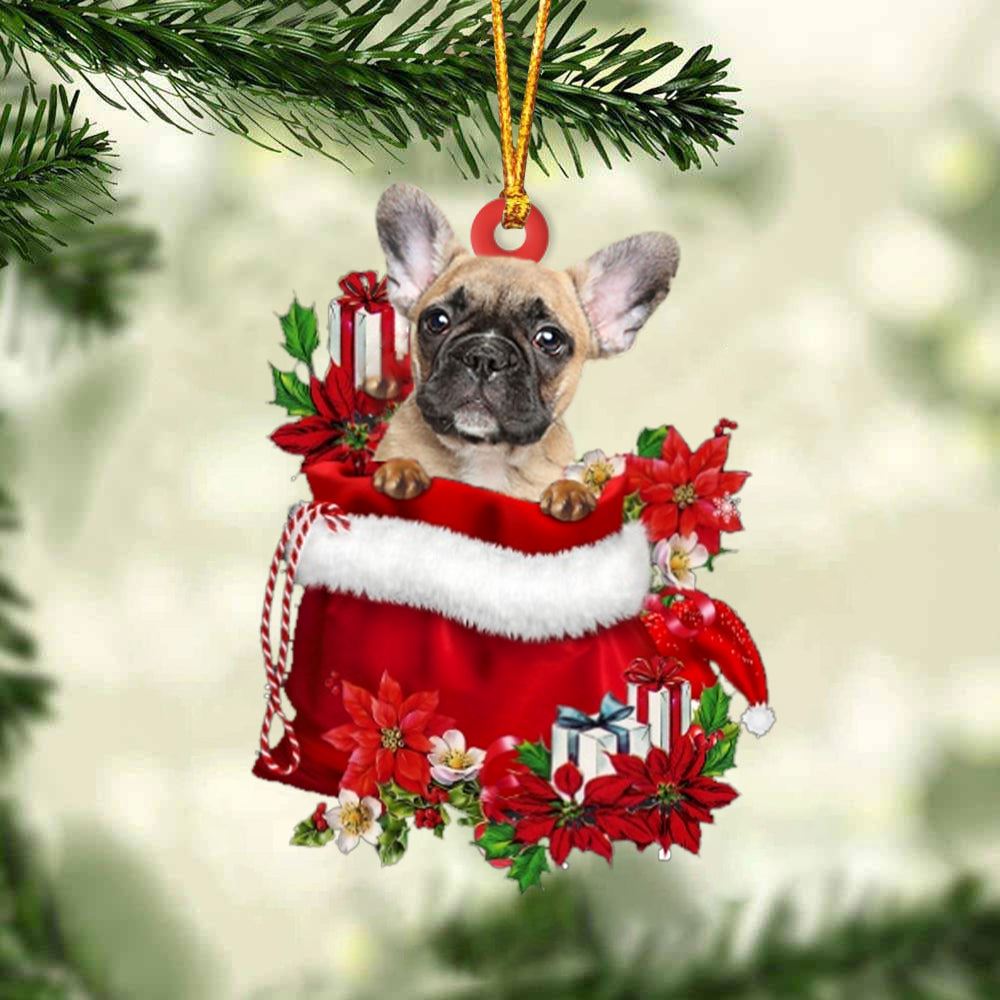 French Bulldog In Gift Bag Christmas Ornaments, Christmas Gift, Christmas Tree Decorations, Christmas Ornament 2023
