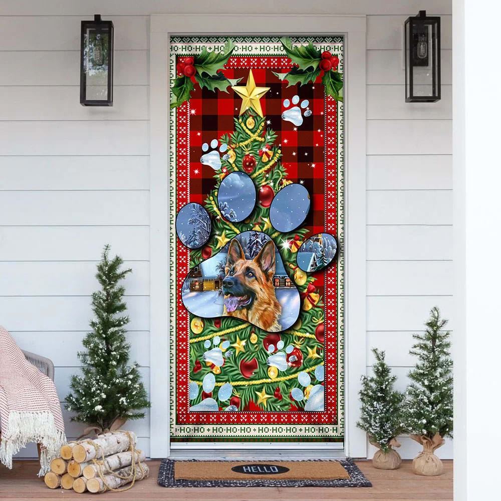 German Shepherd Dog Paw Christmas Door Cover, Christmas Garage Door Covers, Christmas Outdoor Decoration