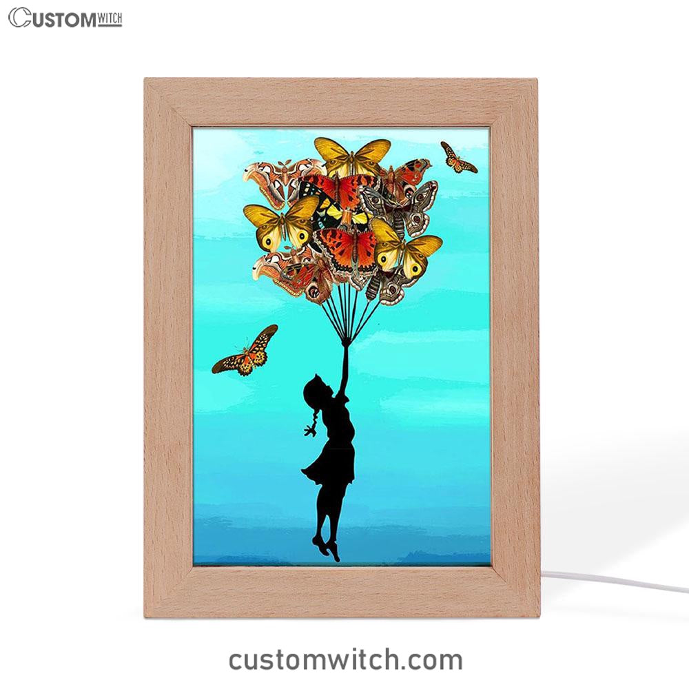 Girl With Butterflies Bouquet Frame Lamp Art - Decorations For Toddler, Kids Room, Nursery - Gift For Moms