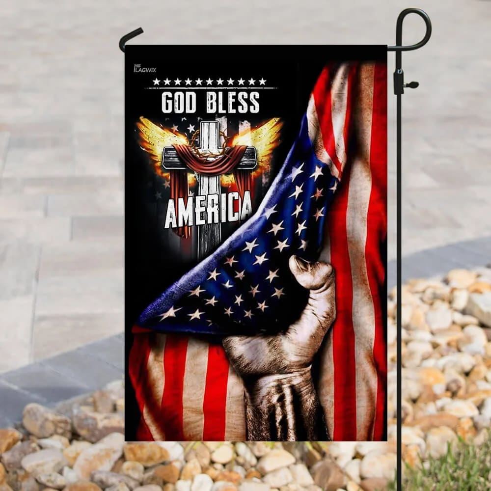 God Bless America. Christian Cross House Flags, Christian Flag, Scripture Flag, Garden Banner