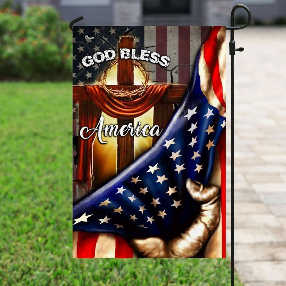 God Bless America Christian Cross House Flags, Christian Flag, Scripture Flag, Garden Banner