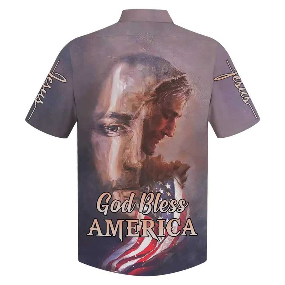 God Bless America Jesus Face Christian Jesus Religious Hawaiian Shirt For Men, Christian Hawaiian Shirt, Gift For Christian