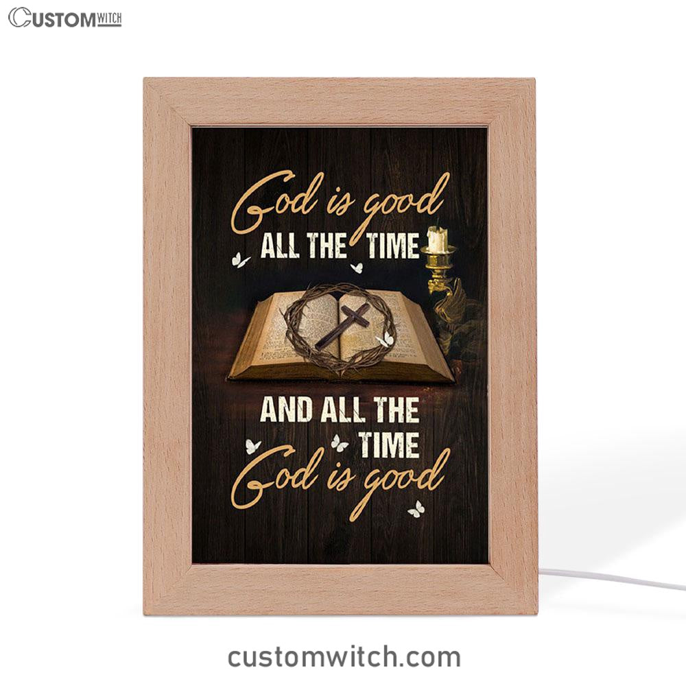 God Is Good All The Time Bible Crown Of Thorn Cross Frame Lamp Art - Christian Night Light - Bible Verse Wooden Lamp