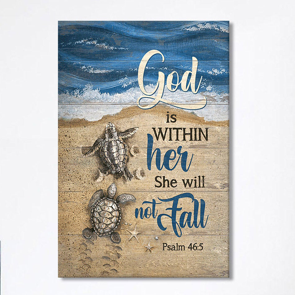 God Is Within Her Sand Beach Sea Turtle Canvas Wall Art - Christian Canvas Prints - Bible Verse Canvas Art