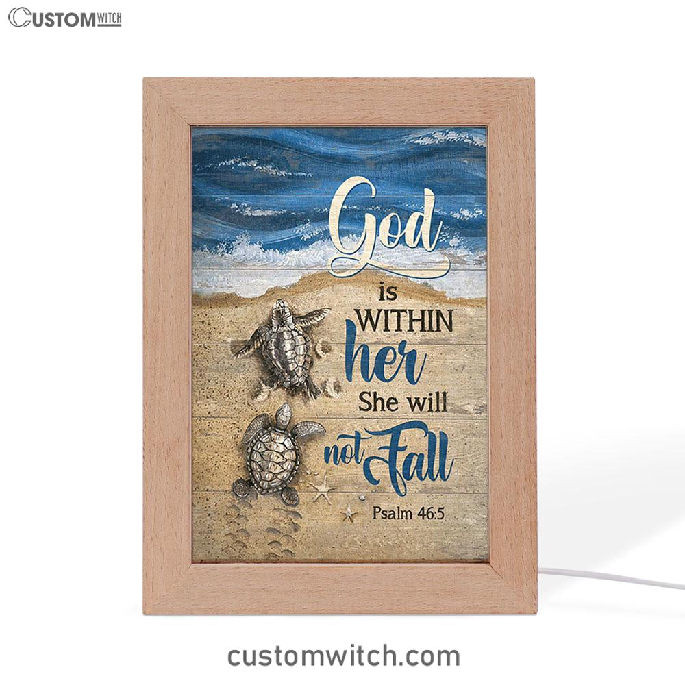 God Is Within Her Sand Beach Sea Turtle Frame Lamp Art - Christian Night Light - Bible Verse Wooden Lamp