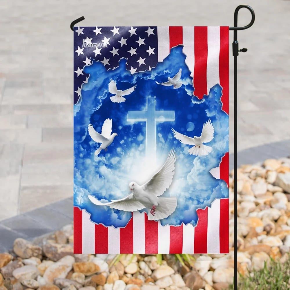 God Jesus Christian Cross American Flag, Outdoor Christian House Flag, Christian Flag, Scripture Flag, Garden Banner