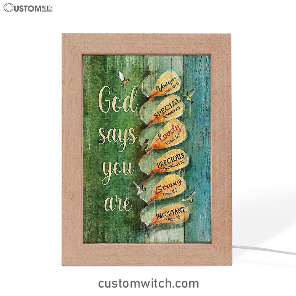 God Say You Are Hummingbirds Cactus Frame Lamp Art - Bible Verse Art - Christian Inspirational Decor