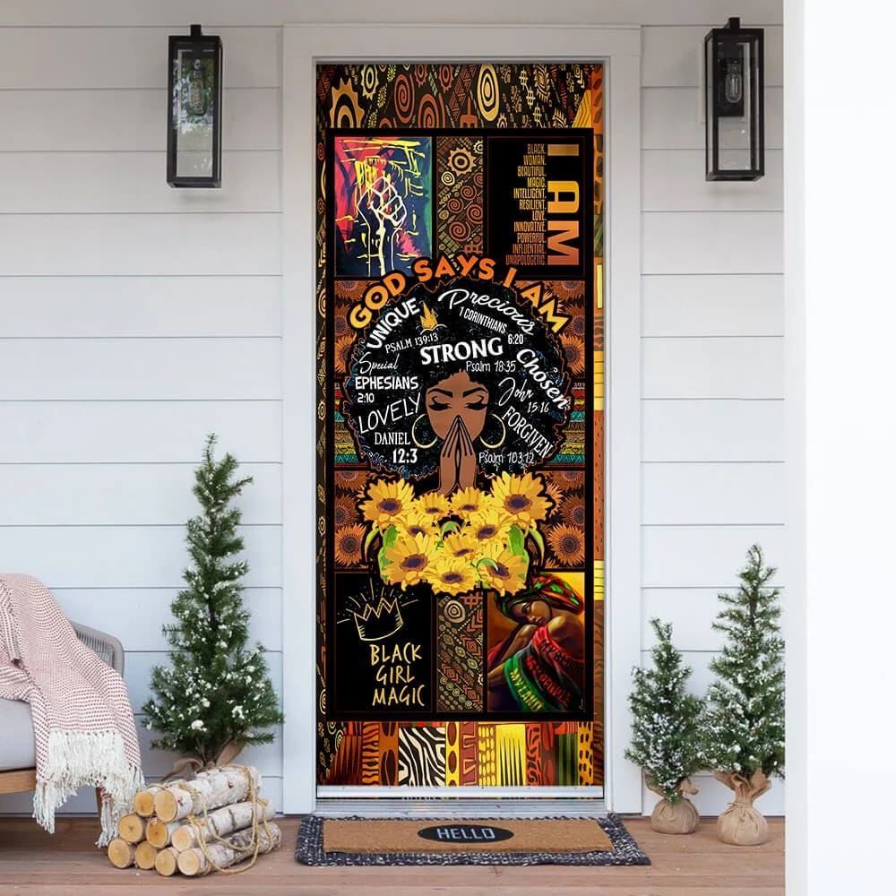God Says I Am Black Woman Door Cover, Christian Door Decor, Door Christian Church, Christian Door Plaques