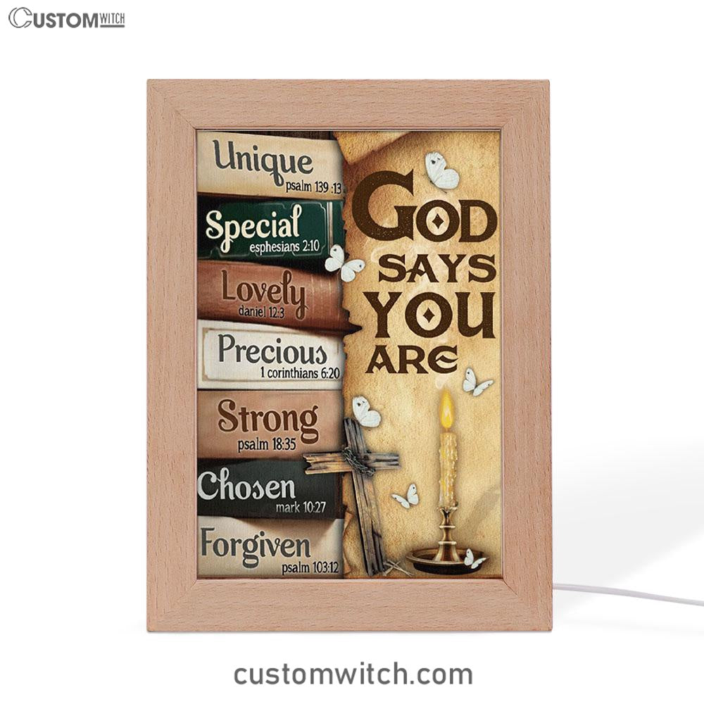 God Says You Are Frame Lamp Art - Christian Art Decor - Religious Gifts Night Light