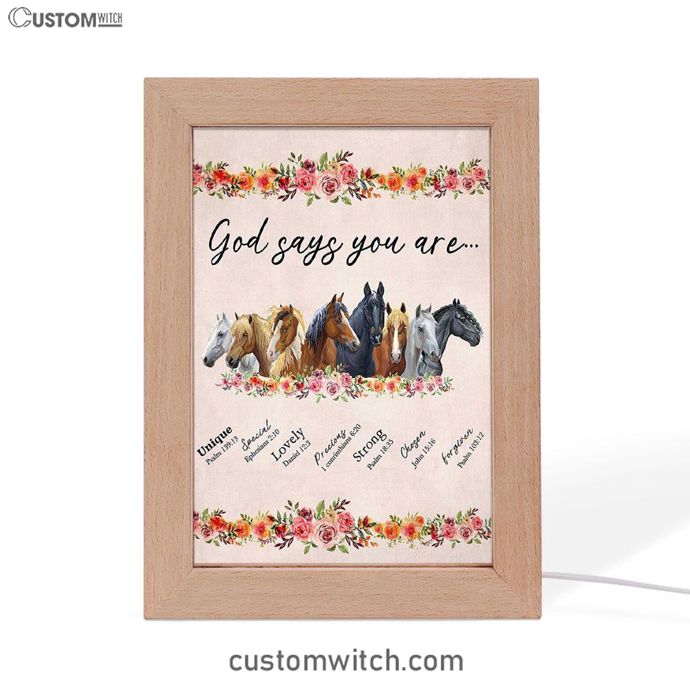 God Says You Are Horse Frame Lamp Art - Christian Frame Lamp - Religious Gifts Night Light