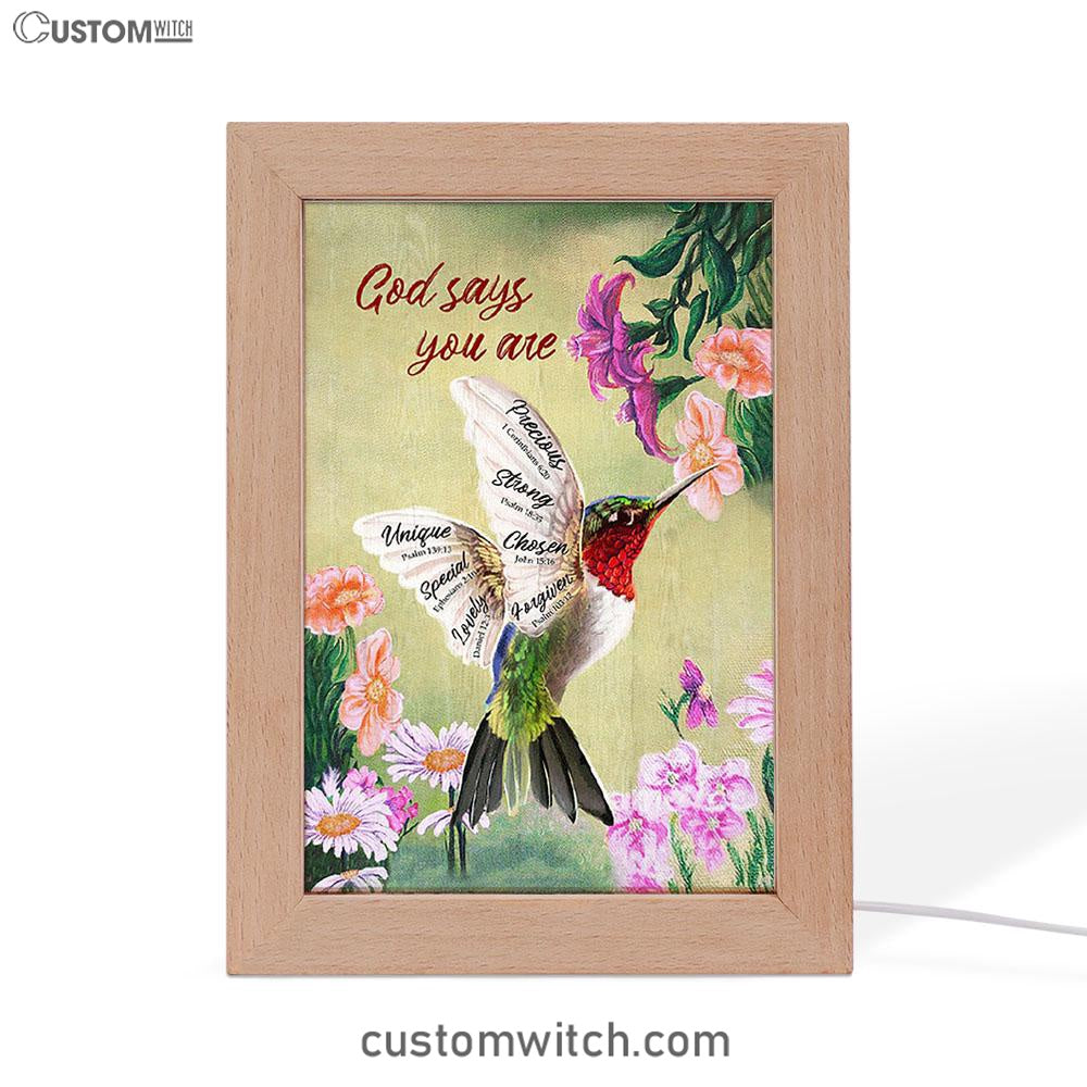 God Says You Are Hummingbird Frame Lamp Art - Bible Verse Art - Christian Inspirational Decor