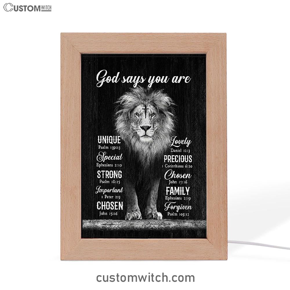 God Says You Are Lion Of Judah Cross Frame Lamp Art - Bible Verse Art - Christian Inspirational Decor