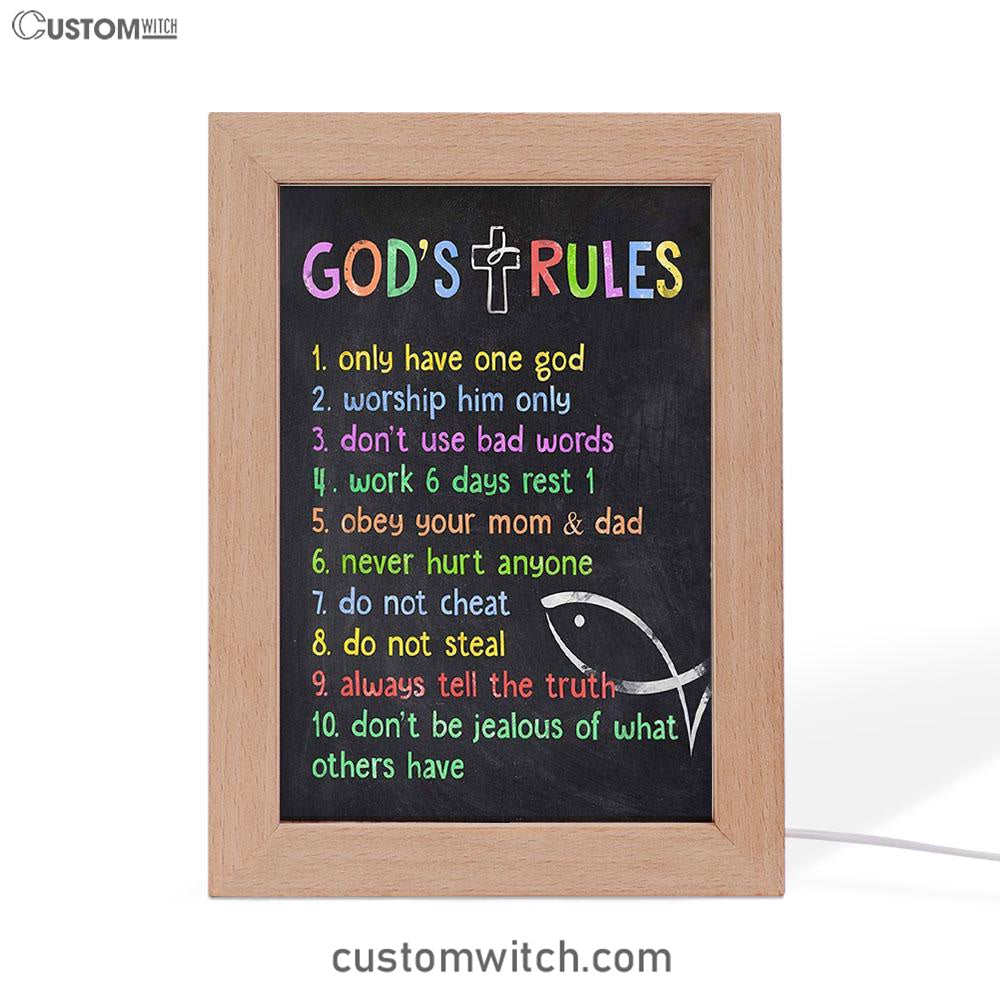 Gods Rules Frame Lamp Prints - Decor For Kids Boys Girls Bedroom Toddler Room Or Nursery