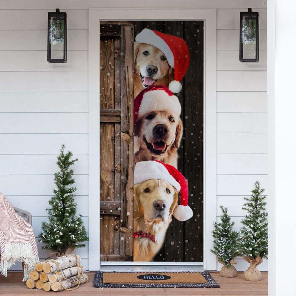 Golden Retriever Christmas Door Cover Tmarc Tee, Christmas Garage Door Covers, Christmas Outdoor Decoration