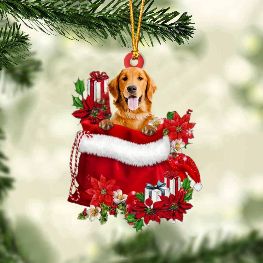 Golden Retriever In Gift Bag Christmas Ornaments, Christmas Gift, Christmas Tree Decorations, Christmas Ornament 2023