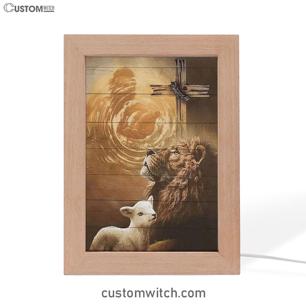 Hand Of God Lion Lamb Cross Frame Lamp Prints - Lion Frame Lamp Art - Christian Inspirational Frame Lamp