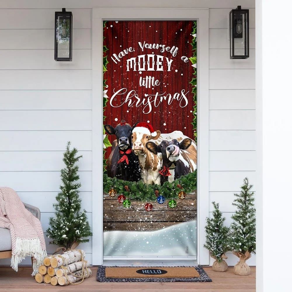 Happy Cattle Christmas Door Cover, Christmas Door Knob Covers, Christmas Outdoor Decoration