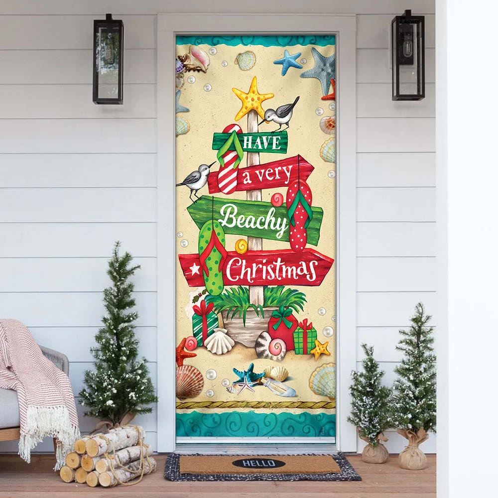 Have A Very Beachy Christmas Door Cover, Christmas Door Knob Covers, Christmas Outdoor Decoration