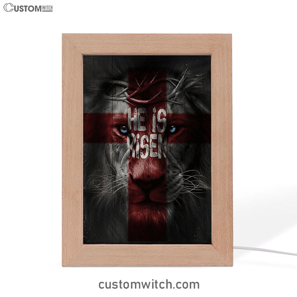 He Is Risen Lion Cross Frame Lamp Art - Bible Verse Art - Christian Inspirational Decor