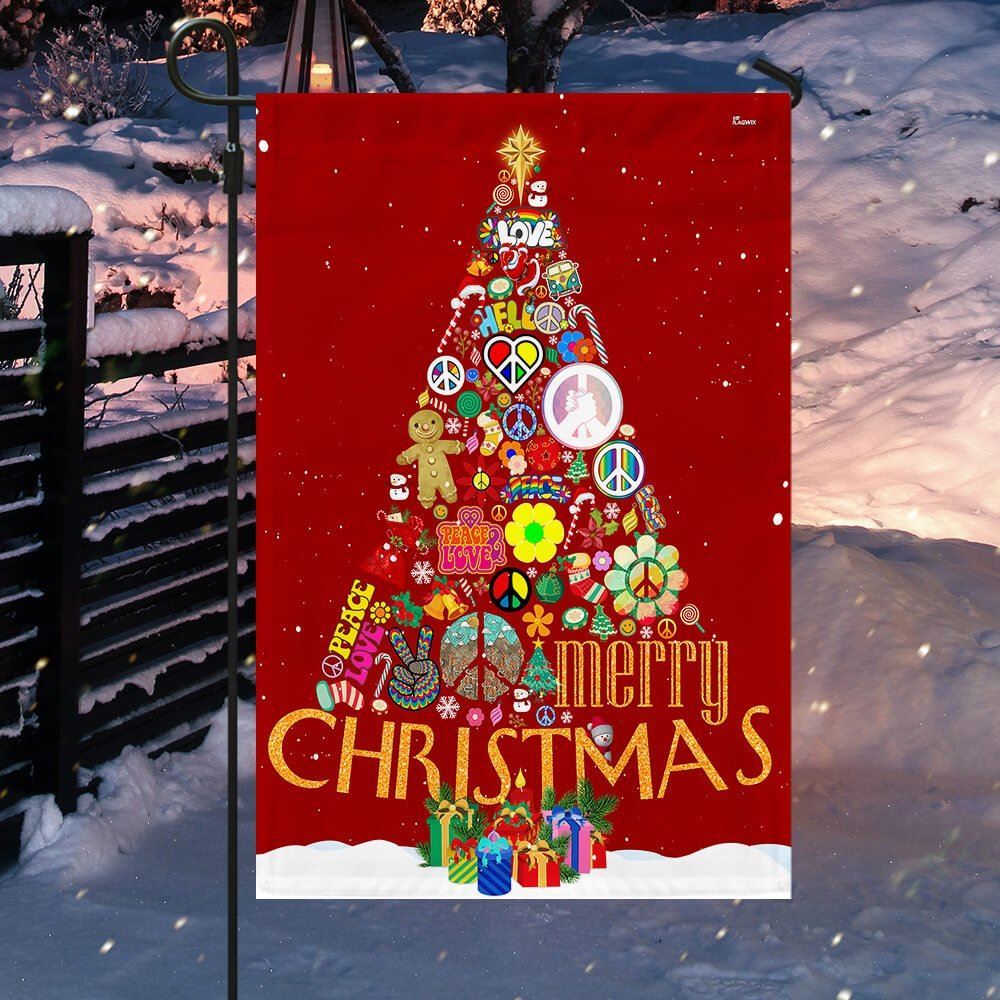 Hippie Christmas Tree Flag Merry Christmas Flag, Christmas Garden Flag, Home Decor Accessories, Christmas Outdoor Decor Ideas