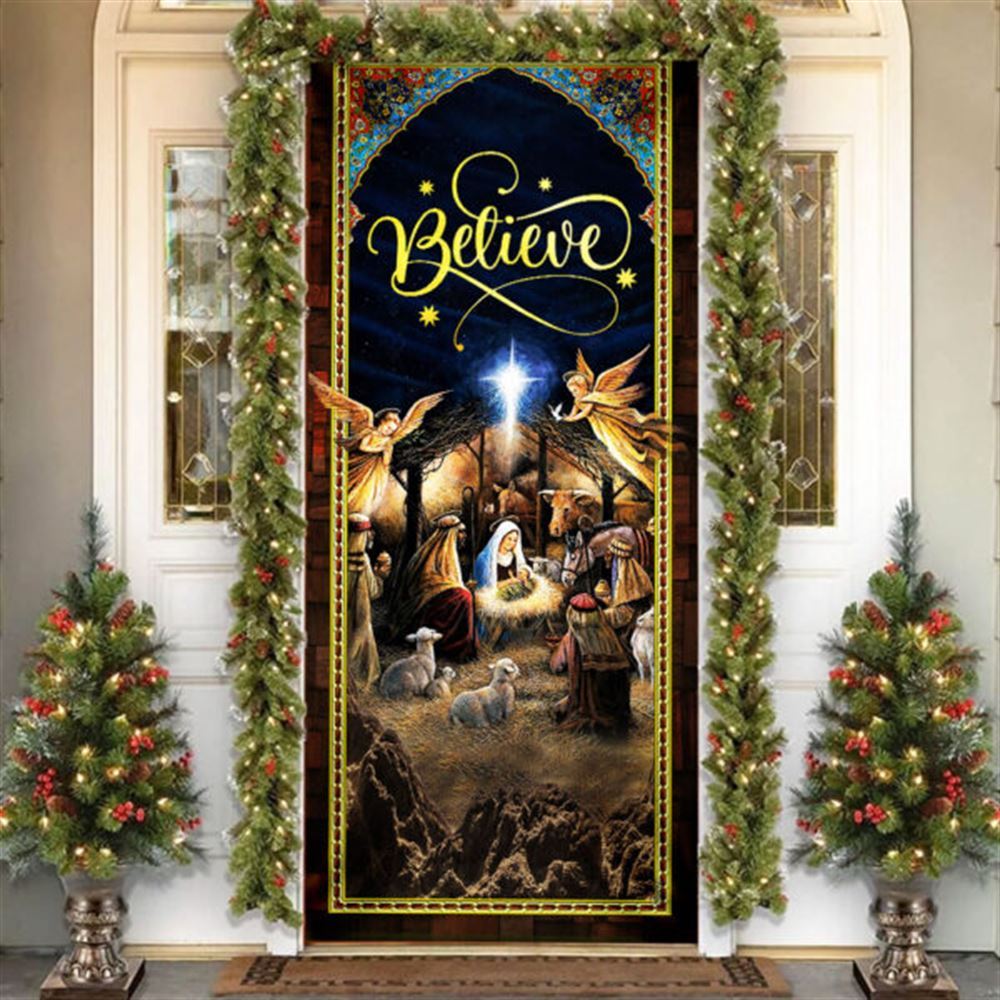 Holy Family Christmas Door Cover, Jesus Is Born, Christian Door Decor, Door Christian Church, Christian Door Plaques